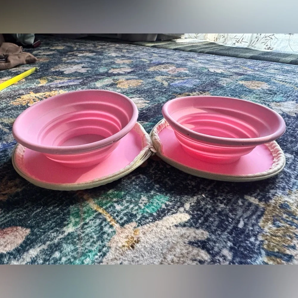 Pink Portable Dog Bowl with Bone Clip